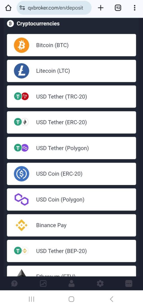 Bitcoin (BTC), Binance (BNB), Tether (USDT), Litecoin (LTC), etc
