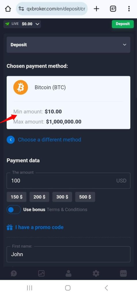 The deposit transaction demands an amount exceeding the specified threshold