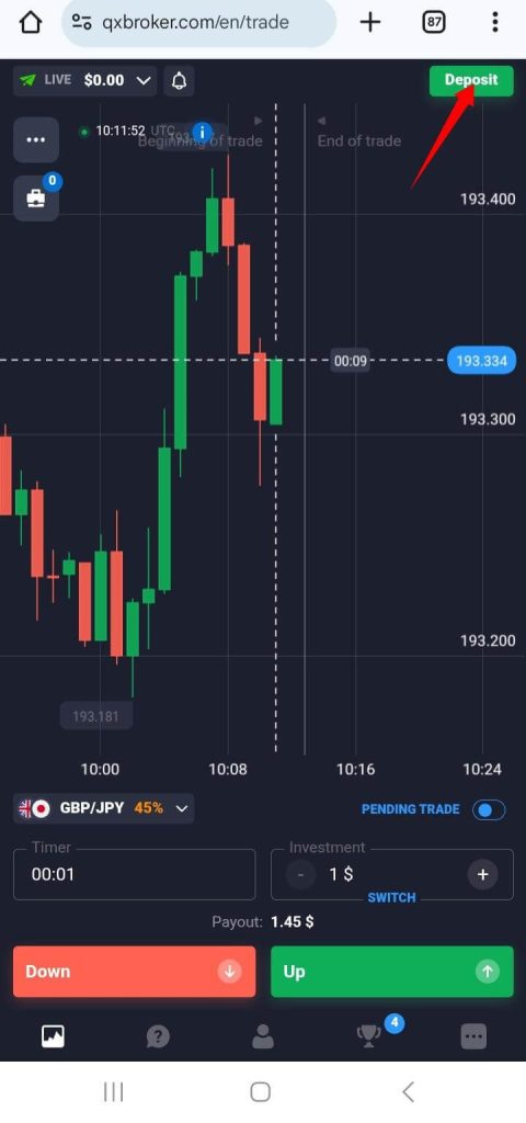 Users should navigate to their dashboard and click Deposit from there.