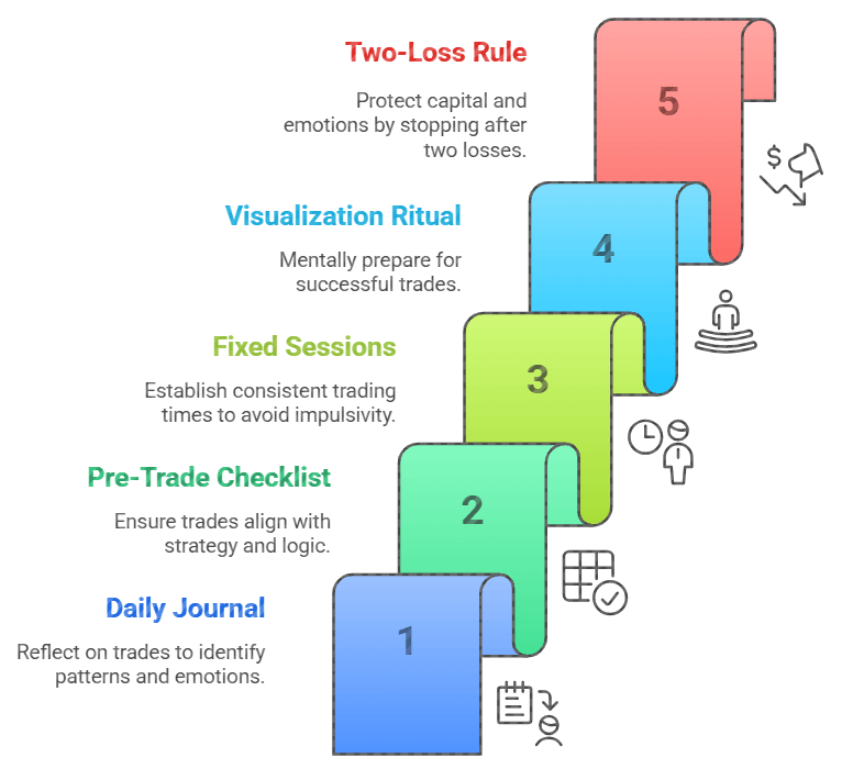 I stop for the day if I lose two trades in a row. No exceptions. It protects my capital and my emotions.