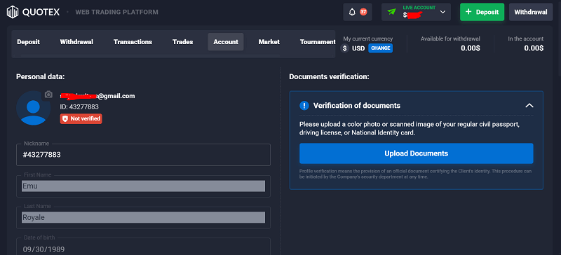 Front and back photos of the payment method used for deposits